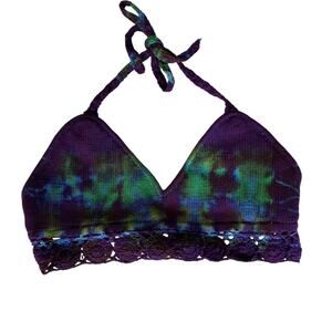 Womens Bikini Top Only Size Medium Purple Tie Dye Halter Beach Summer Pool New